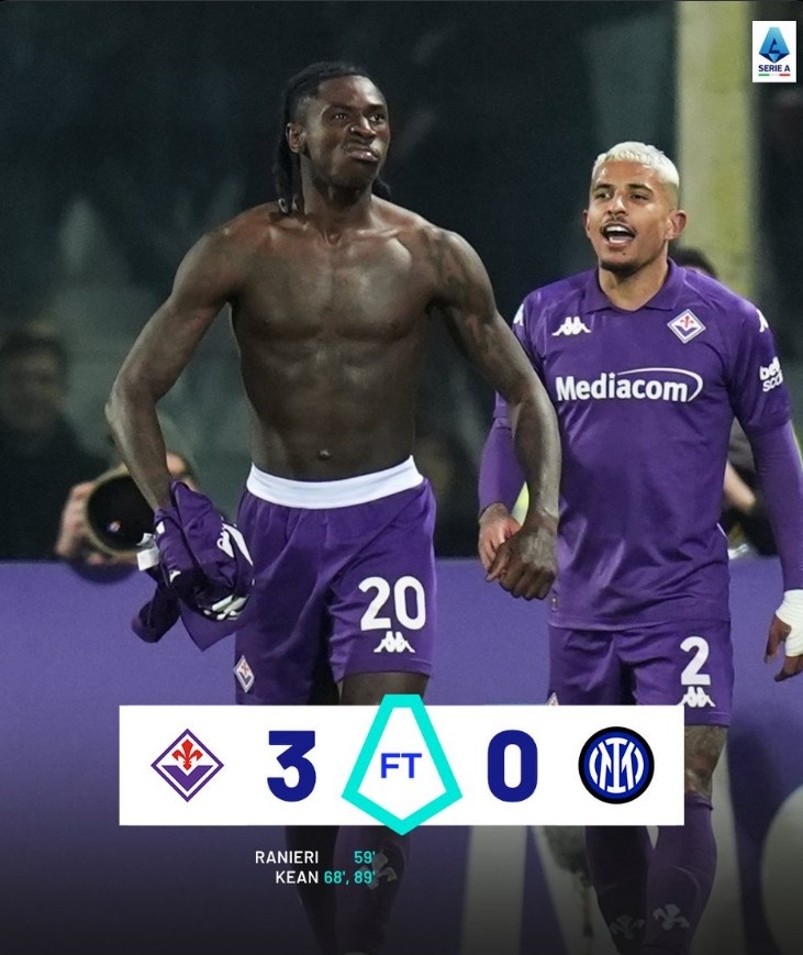 效率完胜!佛罗伦萨3-0国米全场数据:射门10-11,射正6-2